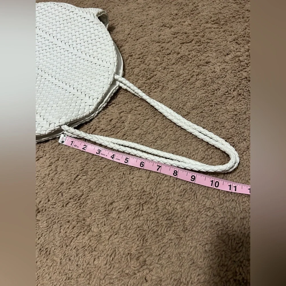 Anthropologie | Alison Woven Circular White Handbag Purse Tote Bag Faux Leather